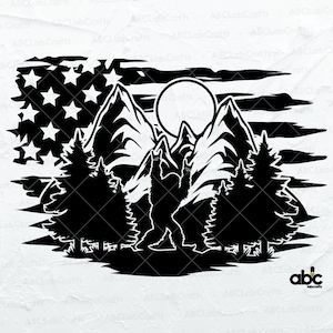 US Bigfoot Mountain Svg File | Mountain Scene | Big Foot Svg | Wild Monster Svg | Big Foot Dxf Png Eps Files for Cricut Silhouette Printable
