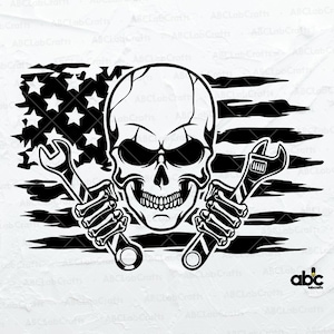 US Skull Mechanic Svg File | Patriotic Skull Svg | Skull Mechanic Svg | Wrenches Svg | Dxf Png Eps Files for Cricut Silhouette Printable