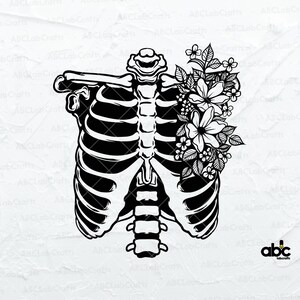Ribcage Flowers Svg File | Skeleton Ribs Floral Svg | Bones Svg | Skeleton Flower Svg | Rib Cage Floral Svg | Halloween svg | Cutting Files