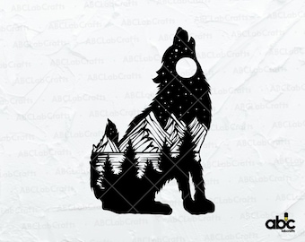 Howling Wolf Svg File | Mountain Wolf Svg | Pine Forest Svg | Wolves Svg | Hiking Shirt Design | Wolf Png | Howling Svg | Cutting Files
