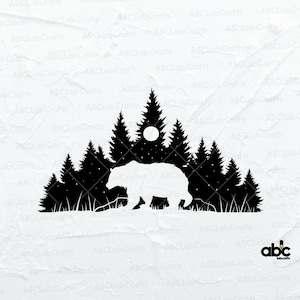 Grizzly Bear Svg File | Bear Forest Moon Svg | Wilderness Svg | Bear in the Woods Svg | Bear Silhouette Svg | Forest Bear Svg