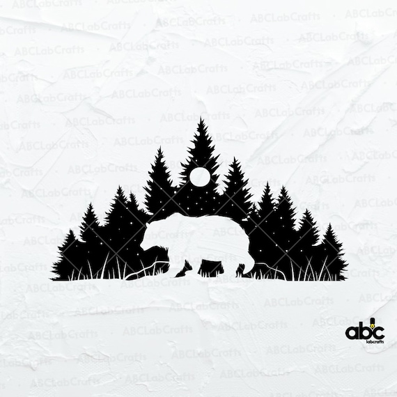 Grizzly Bear Svg File | Bear Forest Moon Svg | Wilderness Svg | Bear in the Woods Svg | Bear Silhouette Svg | Forest Bear Svg