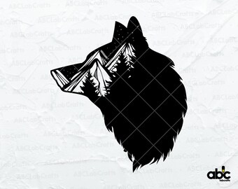 Wolf Svg File | Mountain Wolf Svg | Pine Forest Svg | Wolves Svg | Hiking Shirt Design | Wolf Png | Howling Svg | Cutting Files