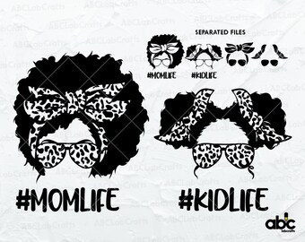 Afro Mom Leben Kind Leben Svg Datei | Afro Mom Svg | Mama Leben Kid Leben Png | Afro Svg | Mama Leben Svg | Leopard Mom Schädel Svg | Messy Bun Schädel