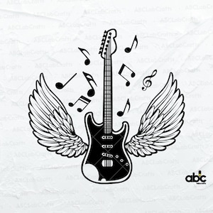 Guitar Angel Wings Svg File Music Svg Acoustic Guitar Svg Wings Svg Rock Music Png DXF Jpg Eps File for Cricut Silhouette Printable image 1