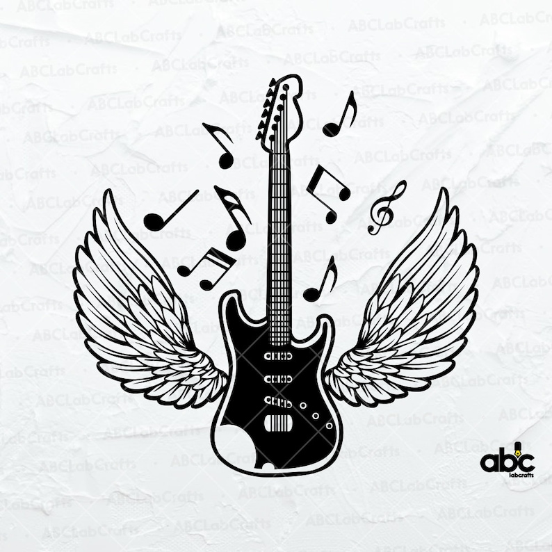 Guitar Angel Wings Svg File Music Svg Acoustic Guitar Svg Wings Svg Rock Music Png DXF Jpg Eps File for Cricut Silhouette Printable image 1