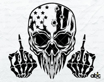 USA Skull Middle Finger Svg File / Patriotic Skull Svg / Skull Svg / Middle Finger Svg/ Png DXF Jpg Eps File for Cricut Silhouette Printable