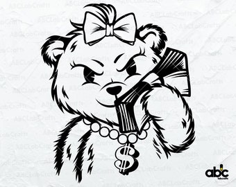 Gangster Teddy Bear King Money Bag Rich Savage Hip Hop Rap Rapper Cartoon  Drawstring Bag