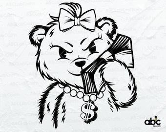Gangster Teddy Money Svg Datei | Cooler Kid Hipster Bär Png | Gangster Tier Clipart | Png DXF Jpg Eps Datei für Cricut Silhouette Printable