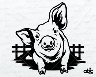 豚のシーン SVG ファイル | 農場の動物 SVG | 農場生活 SVG | 豚のクリップアート | 農場の豚 SVG | Cricut シルエット印刷用 PNG DXF Jpg Eps ファイル