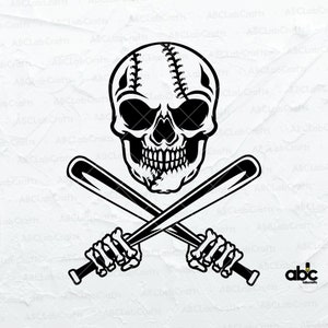 Baseball Skull with Crossed Bats Svg File | Skull baseball Svg | Baseball Mom Svg | Skull Svg | Softball Skull Svg| Skull Svg | Baseball Svg