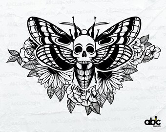 Floral Moth with Skull Svg File | Floral Moth Svg | Skull Moth Svg | Flower Moth Svg | Deaths Head Hawkmoth Svg | Cutting File