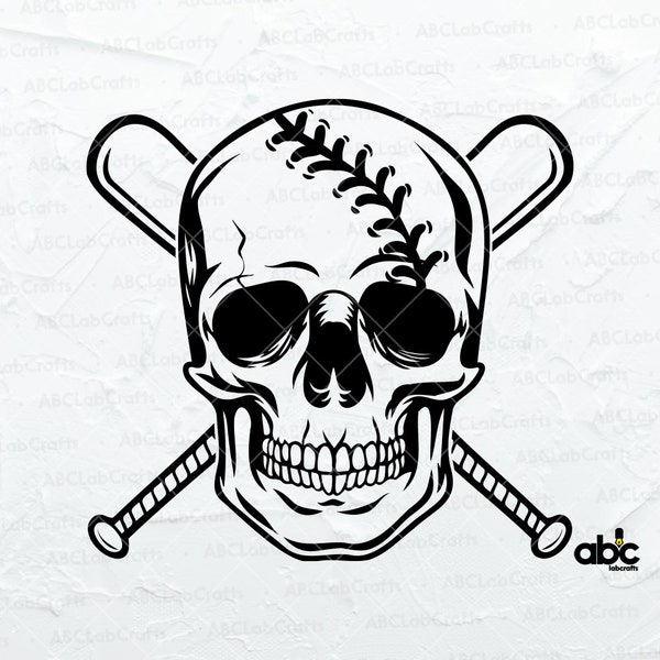 Baseball Skull with Crossed Bats Svg | Baseball Svg | Skull Baseball Svg | Skull Svg | Svg Png Eps Files for Cricut Silhouette Printable