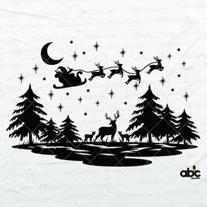 Winters tafereel Svg-bestand | Kerstscène Svg | Kerstman SVG | Rendieren SVG | Kerstman SVG | Kerst-Svg | Kerstman en rendieren SVG