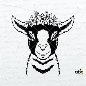 Floral Goat Svg File | Goat with Floral Svg | Farm Animal Svg| Cute Animal Svg| Goat Svg | Dxf Png Eps Files for Cricut Silhouette Printable