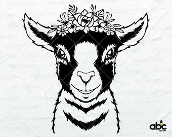 Floral Goat Svg File | Goat with Floral Svg | Farm Animal Svg| Cute Animal Svg| Goat Svg | Dxf Png Eps Files for Cricut Silhouette Printable