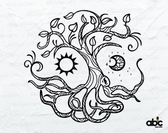 Tree Of Life With Sun And Moon Svg File | Tree Svg | Tree Of Life Png | Tree Silhouette | Tree Cricut Svg | Cutting File