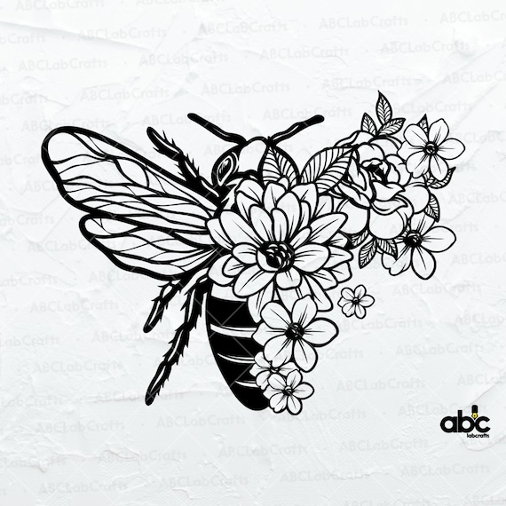 Floral Bee Svg File | Floral Bee Shirt | Bee Insect Svg | Bee Shirt | Bee Png | Bee Svg | Bee Clipart | Flowers Bee Svg