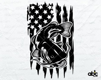 US Flag Catfish Svg File | US Fishing Shirt | Catfish Svg | River and Lake Fishing Svg| Png DXF Jpg Eps File for Cricut Silhouette Printable