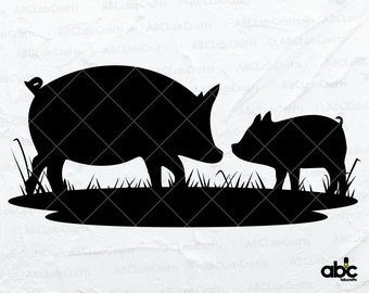 豚農場 SVG ファイル | 豚 SVG | 農家 SVG | 農場の動物 SVG | 豚 PNG | 家族農場 SVG | Cricut シルエット印刷用 PNG DXF Jpg Eps ファイル