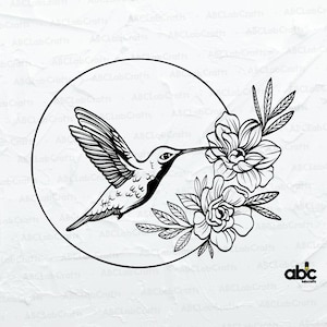 Hummingbird Flowers Svg File | Flowers Svg | Hummingbird Clipart | Hummingbird Svg | Bird Svg | Florals Svg | Cutting Files