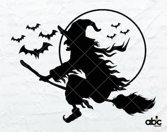 Flying Witch Svg File | Wicked Witch Broomstick | Witch Svg file for Cricut | Witch on Broom Svg | Flying Witch Silhouette | Halloween Svg