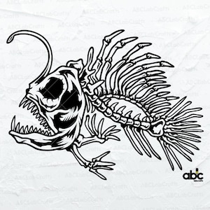 Skeleton Fish Svg File | Aquatic Bone Svg | Angler Fish Svg | Sea Monster Svg | Png DXF Jpg Eps File for Cricut Silhouette Printable