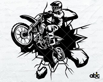 Dirt Biker Smash Wall Svg File / Biker Svg/ Motocross Svg/ Motorcycle Decal / Dirt Bike Png DXF Jpg Eps File for Cricut Silhouette Printable