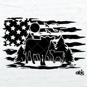USA Cow Farm Svg File | US Cow Svg | Farmer Svg | Farm Animal Svg | Cow Png | Family Farm Svg | Cutting File