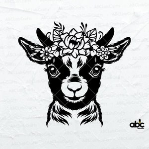 花柄ヤギ SVG ファイル | 花輪をつけたヤギ SVG | 農場の動物 SVG | かわいい動物 SVG | ヤギ SVG | 花冠ヤギ SVG | 切り抜きファイル