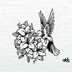 Hummingbird Flowers Svg File | Florals Svg | Hummingbird Clipart | Hummingbird Svg | Dxf Png Eps Files for Cricut Silhouette Printable