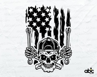 US Skull Mechanic Svg File | Wrenches Svg | Mechanic Skull | Mechanic Svg | Mechanic Shirt | Patriotic Mechanic Svg | Cut Files