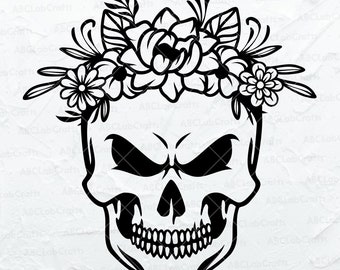 Skull Svg File | Floral Skull Svg | Skull Vector | Skull Flower Svg | Sugar Skull Svg | Dxf Png Eps Files for Cricut Silhouette Printable