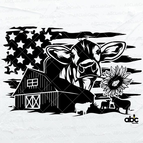 USA Cow Farm Svg File | US Cow Svg | Farmer Svg | Farm Animal Svg | Family Farm Svg | Png DXF Jpg Eps File for Cricut Silhouette Printable