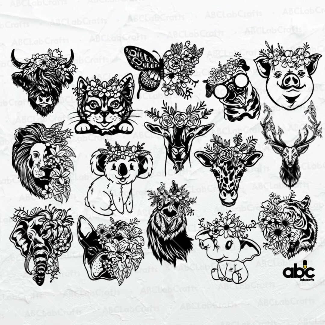 80% OFF 15 Floral Animals Bundle | Animals Svg | Floral Animals Svg ...