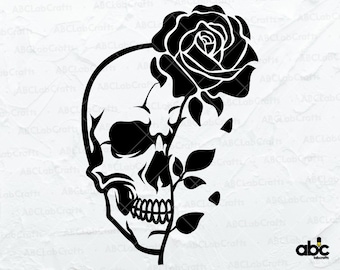 Rose Skull Svg File | Skull with Flower Svg | Skull Svg | Floral Skull Svg | Skull Lover | Dxf Png Eps Files for Cricut Silhouette Printable