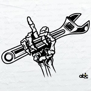 Mechanic Skeleton Hand with Wrench Svg File | Mechanic Svg | Wrench Svg| Skeleton Svg | Png DXF Jpg Eps File for Cricut Silhouette Printable