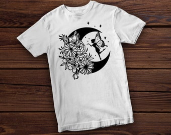 ♥ MOON FAIRY ♥MF SQUARE LOGO LONGSLEEVE Y2k Grunge Cross & Floral Print T-shirt, Crew Neck Long