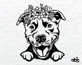 Archivo floral americano pitbull svg / Pitbull svg / Peeking perro svg / pata cachorro svg / terrier raza svg / canino pura raza svg / amante de los perros svg