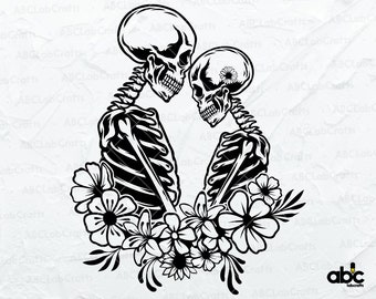 Floral Skull Lovers Svg File | Skeleton Svg | Skull Dxf | Skull Svg | Lovers Svg | Png DXF Jpg Eps File for Cricut Silhouette Printable