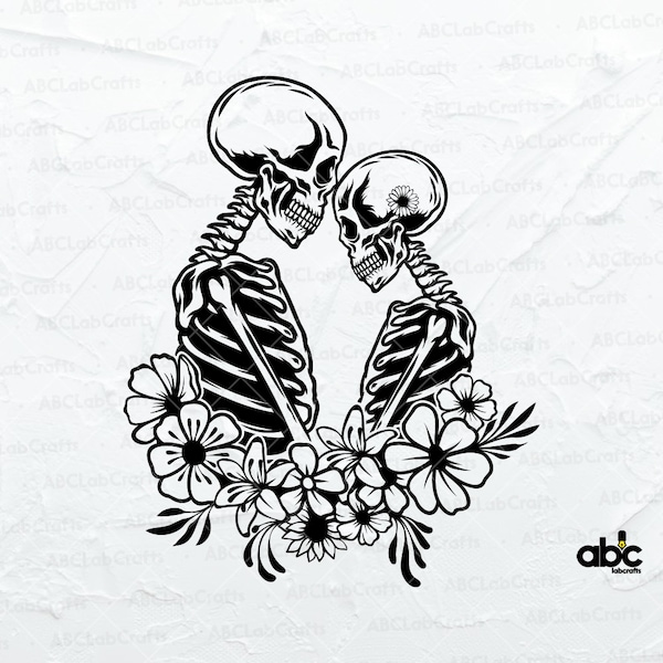 Floral Skull Lovers Svg File | Skeleton Svg | Skull Dxf | Skull Svg | Lovers Svg | Png DXF Jpg Eps File for Cricut Silhouette Printable