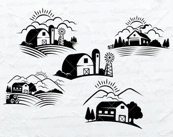 Paquete Svg de casa de campo, Escena de granja Png, Imágenes prediseñadas de casa de granero, Granja familiar Svg, Granero Svg, Archivo Dxf Png Eps para Cricut Silhouette Imprimible