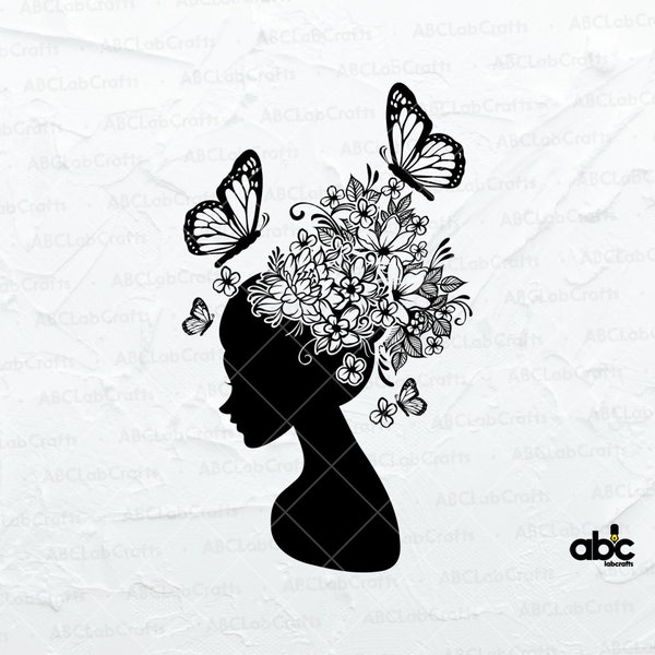 Floral Woman Svg File | Woman With Flower Head Svg | Flower Girl Svg | Afro Black Woman Svg | African American Svg | Black Girl Magic Svg