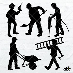 Construction Workers Svg Bundle | Worker Silhouette | Construction Workers Cut Files | Dxf Png Eps Files for Cricut Silhouette Printable