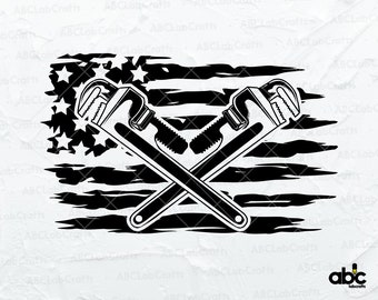 Us Crossed Pipe Wrenches Svg File | US Pipe Wrenches Tool Svg | US Pipe Wrench Clipart | US Repair Tools | Cut Files