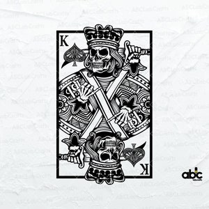 Skelett König der Spaten Svg Datei | Ace Karte Svg | King Ace Svg | Gothic Spielkarten | Png DXF Jpg Eps Datei für Cricut Silhouette Printable