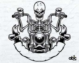 Skull Biker Svg File | Motorcycle Svg | Biker Clipart | Motorbike Svg | Skull Svg | Png DXF Jpg Eps File for Cricut Silhouette Printable