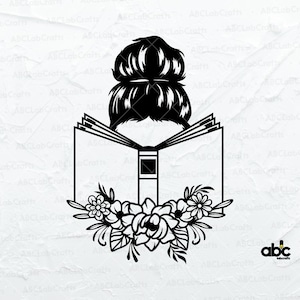 Reading Woman Svg File | Floral Book Svg| Book with Flowers Svg | Book Lover Svg | Book Png DXF Jpg Eps File for Cricut Silhouette Printable