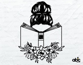 Reading Woman Svg File | Floral Book Svg| Book with Flowers Svg | Book Lover Svg | Book Png DXF Jpg Eps File for Cricut Silhouette Printable