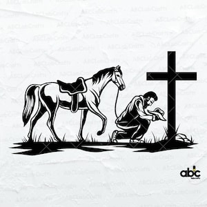 Man Kneeling at Cross Svg File | Rodeo Boy Svg | Western Cowboy Svg | Cowboy Svg File | Kneeling Svg | Kneeling Praying| Kneeling Cowboy Svg